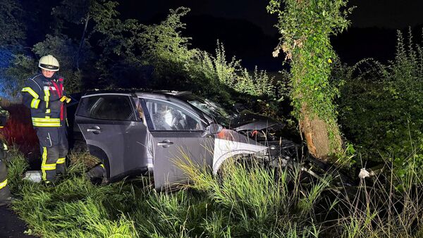 B73-Unfall in Wingst: Fahrer prallt nachts mit E-Auto gegen Baum